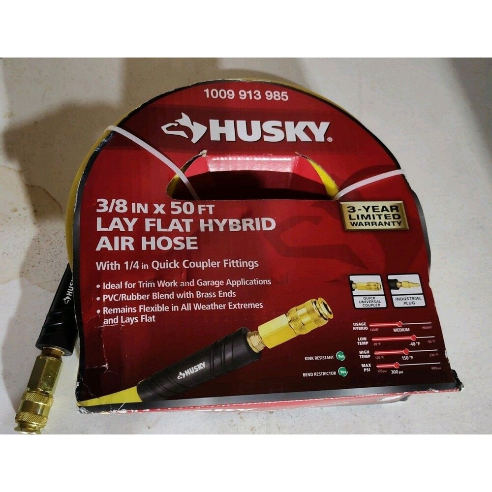 Husky 3/8 In X 50 Ft Lay Flat Hybrid Air Hose With Quarter Inch Coupler (634)